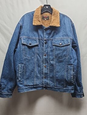 Vtg Germany Denim Sherpa-Lined Jacket with Tan Collar - weight Jacket
